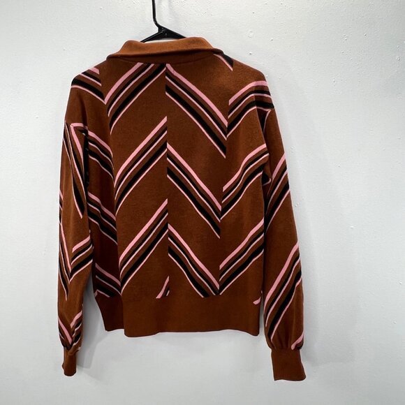 Nine West Quarter Zip Sweater S Brown Caramel Chevron Patterned Pink Black NWT - Picture 3 of 6